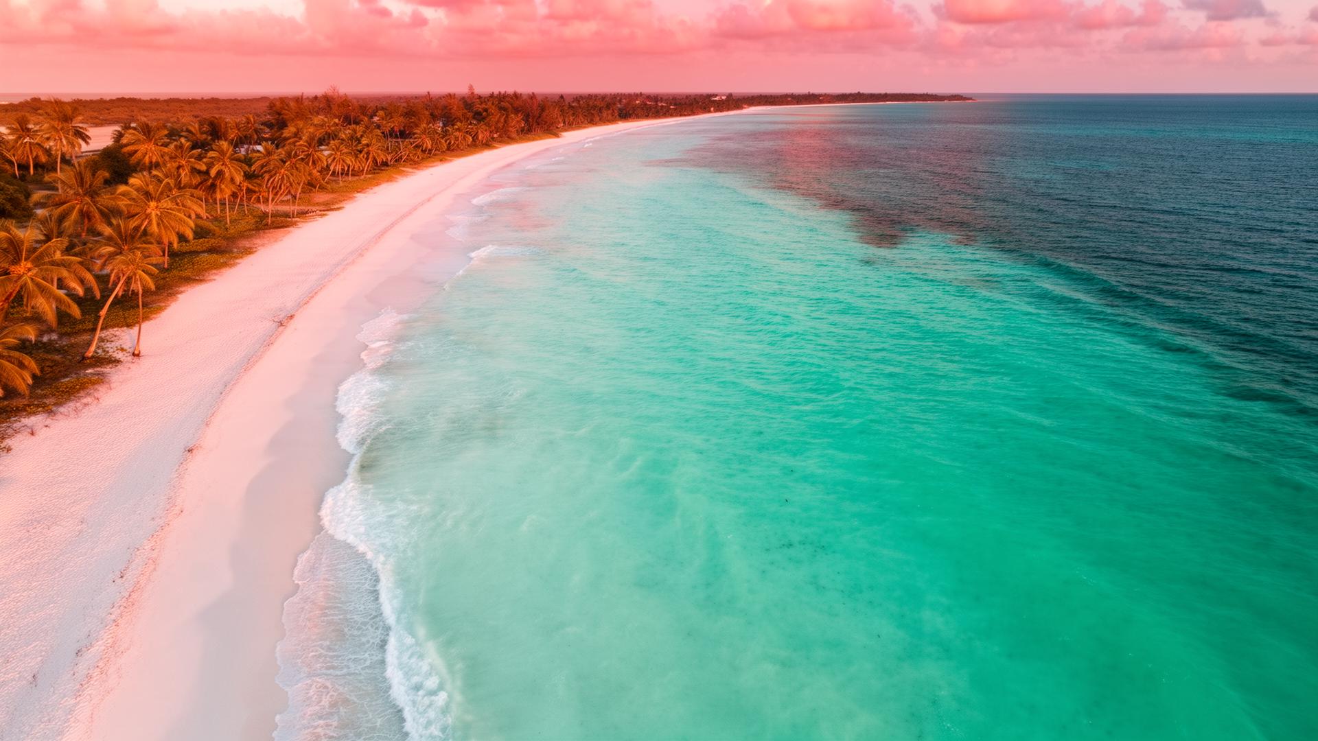 Beach shoreline with clear blue water